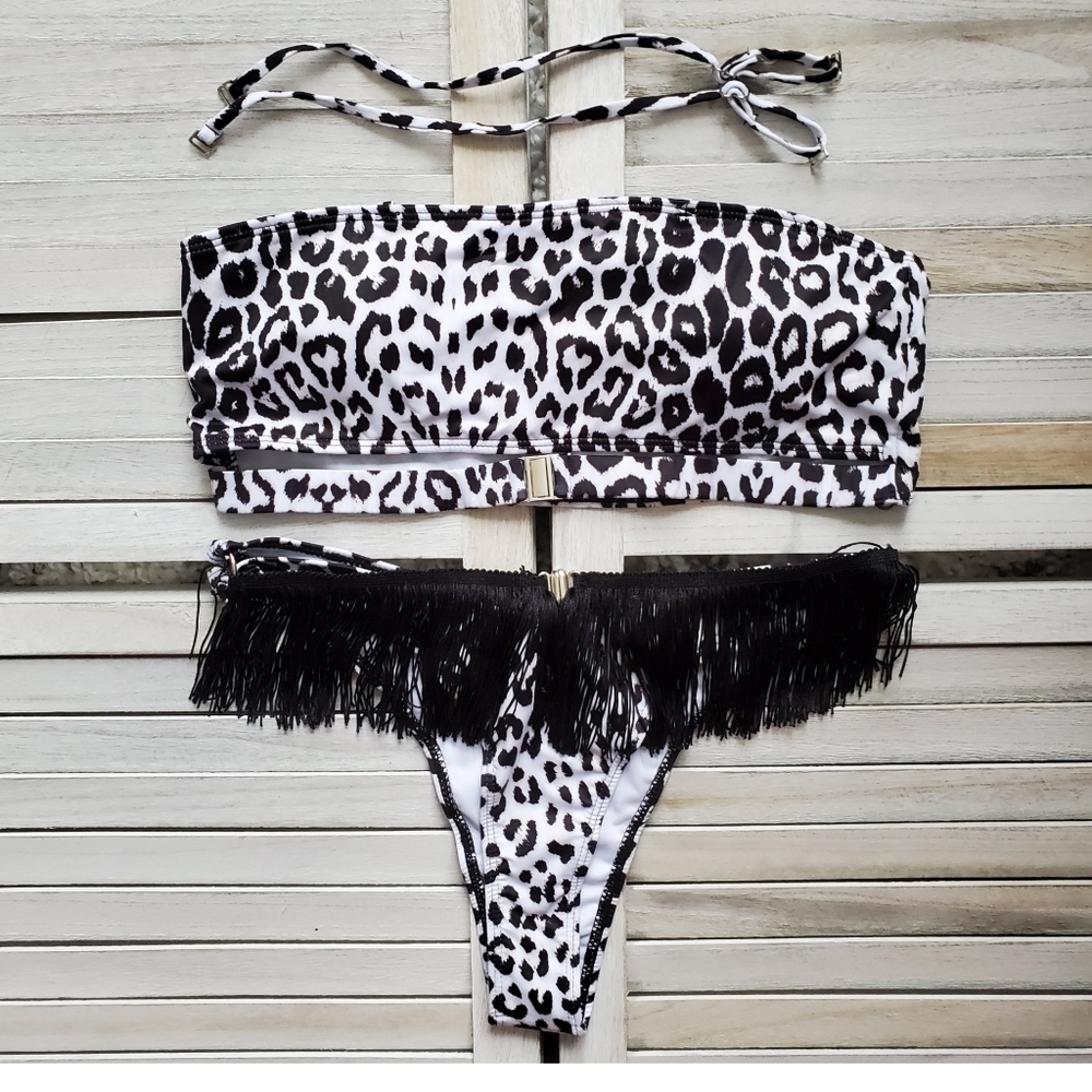 Sexy Fringe Leopard Print Bikini Swimsuit - Picture 2 of 4